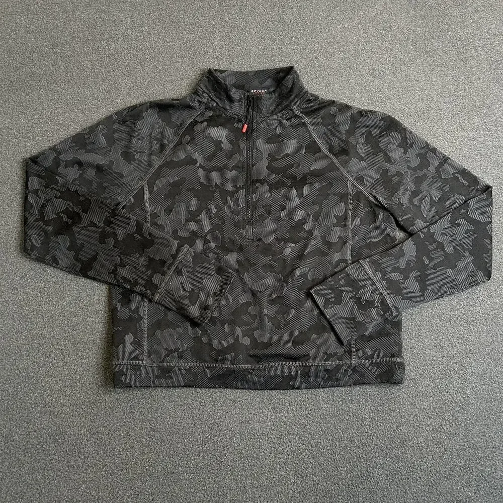 Spyder Fleece Shirt Kids Small Gray Camo 1/4 Zip Pullover Ski Base Layer